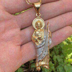 14K Gold Filed San Judas Necklace 20" Womens Cadena Oro Laminado Hombres
